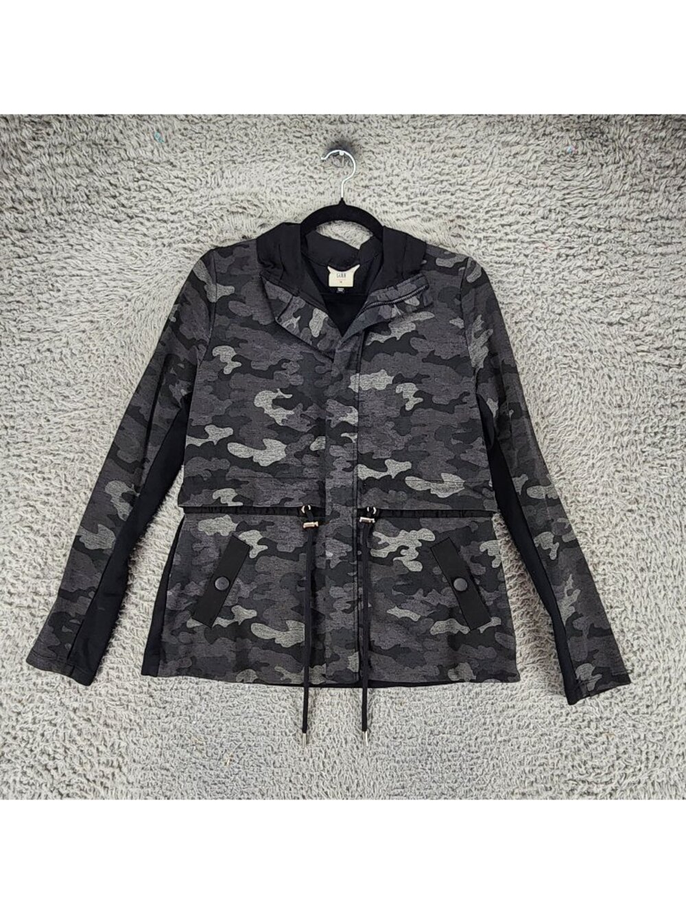 Cabi Jacket Womens Medium Black & Gray Camo Long Sleeve Full Zip